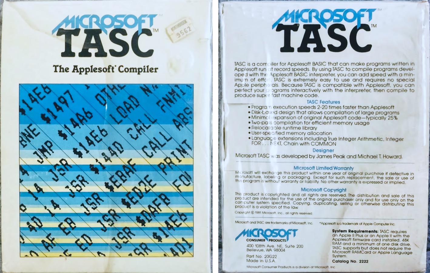 Microsoft TASC Applesoft Compiler Box Front and Back (1991)